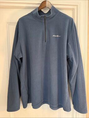 Eddie Bauer Men's Slate Blue V-Neck (Quarter-Zip) Fleece Pullover